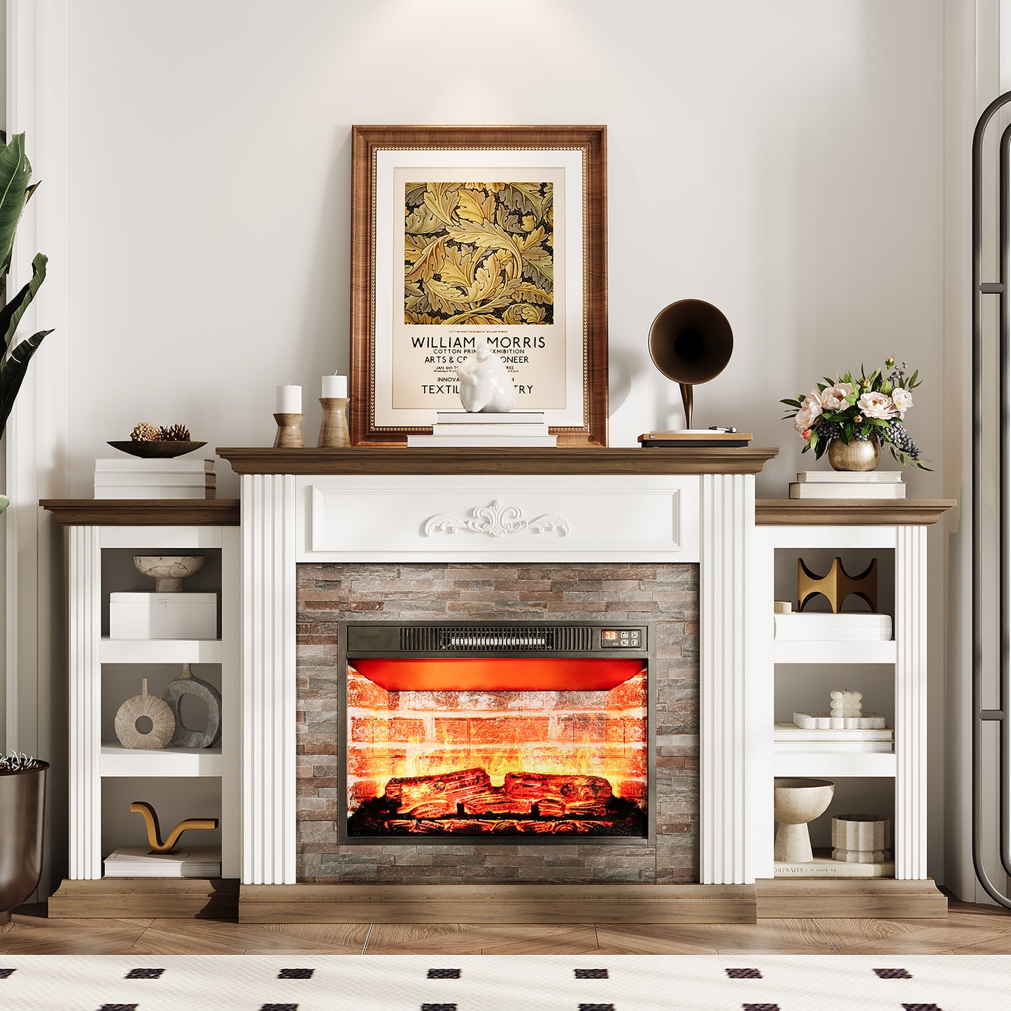72" Electric Fireplace with Mantel, Farmhouse TV Stand for TVs up to 80"