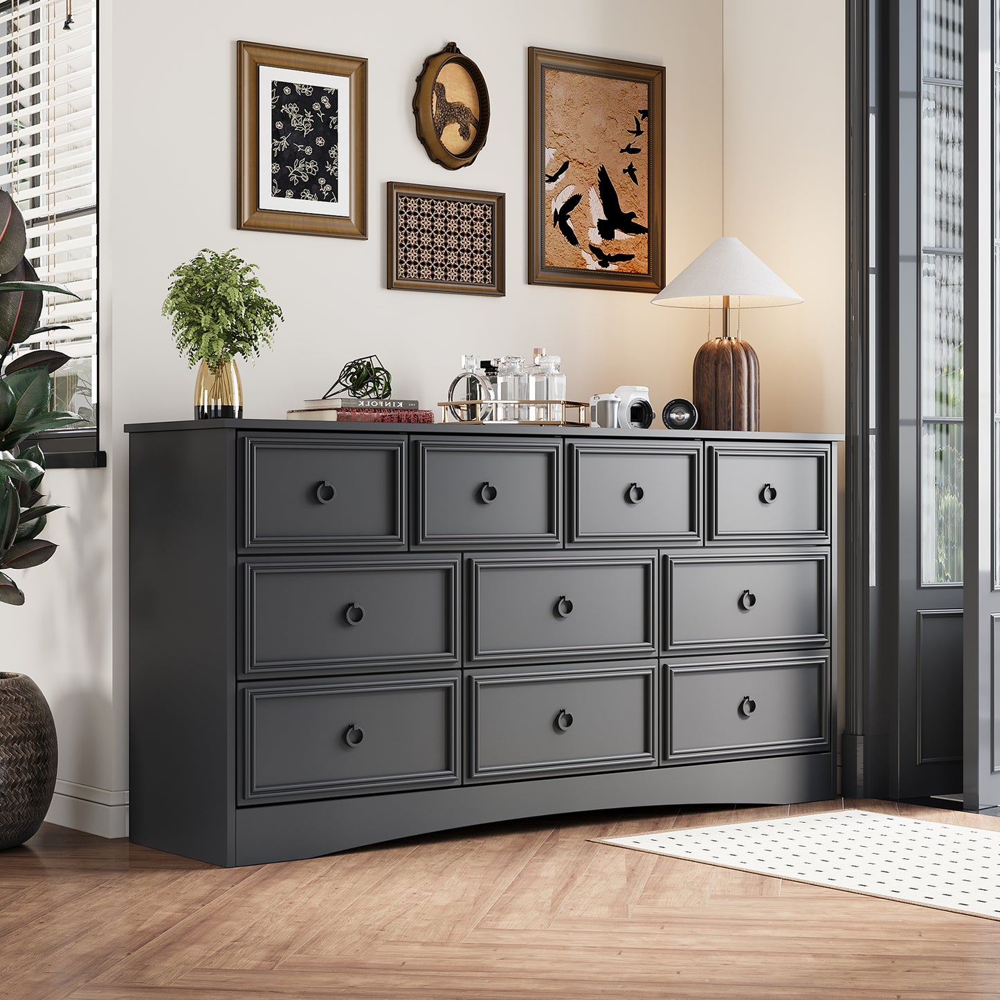 10 Drawer Dresser, 59" Dresser for Bedroom, Chest of Drawers for TV Stand