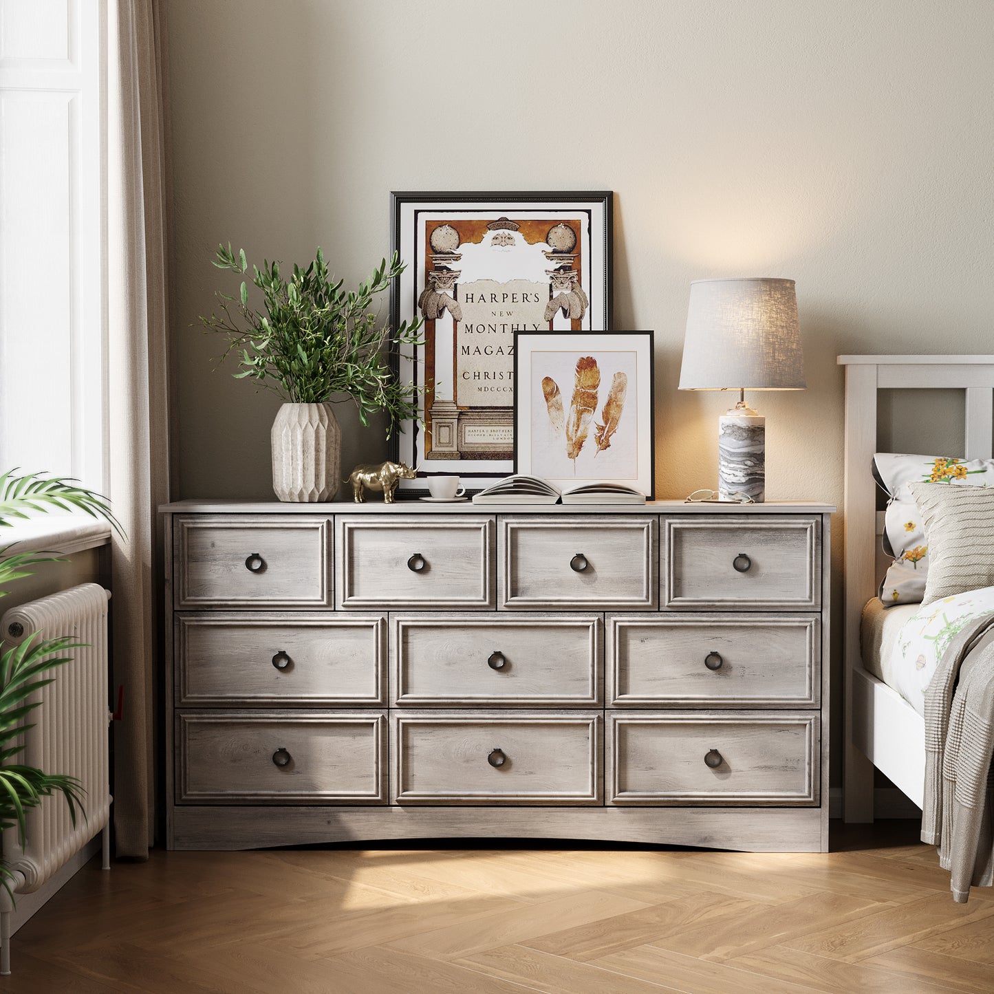 10 Drawer Dresser, 59" Dresser for Bedroom, Chest of Drawers for TV Stand