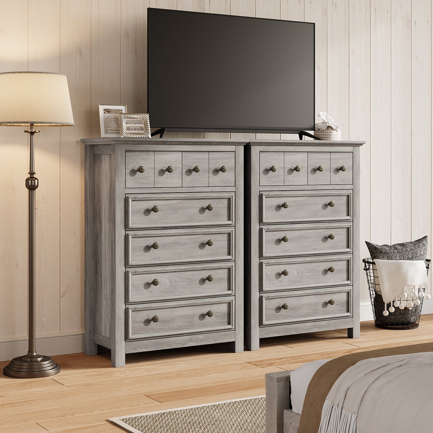 6 Drawers Dresser for Bedroom, Farmhouse Tall Dresser, Gray