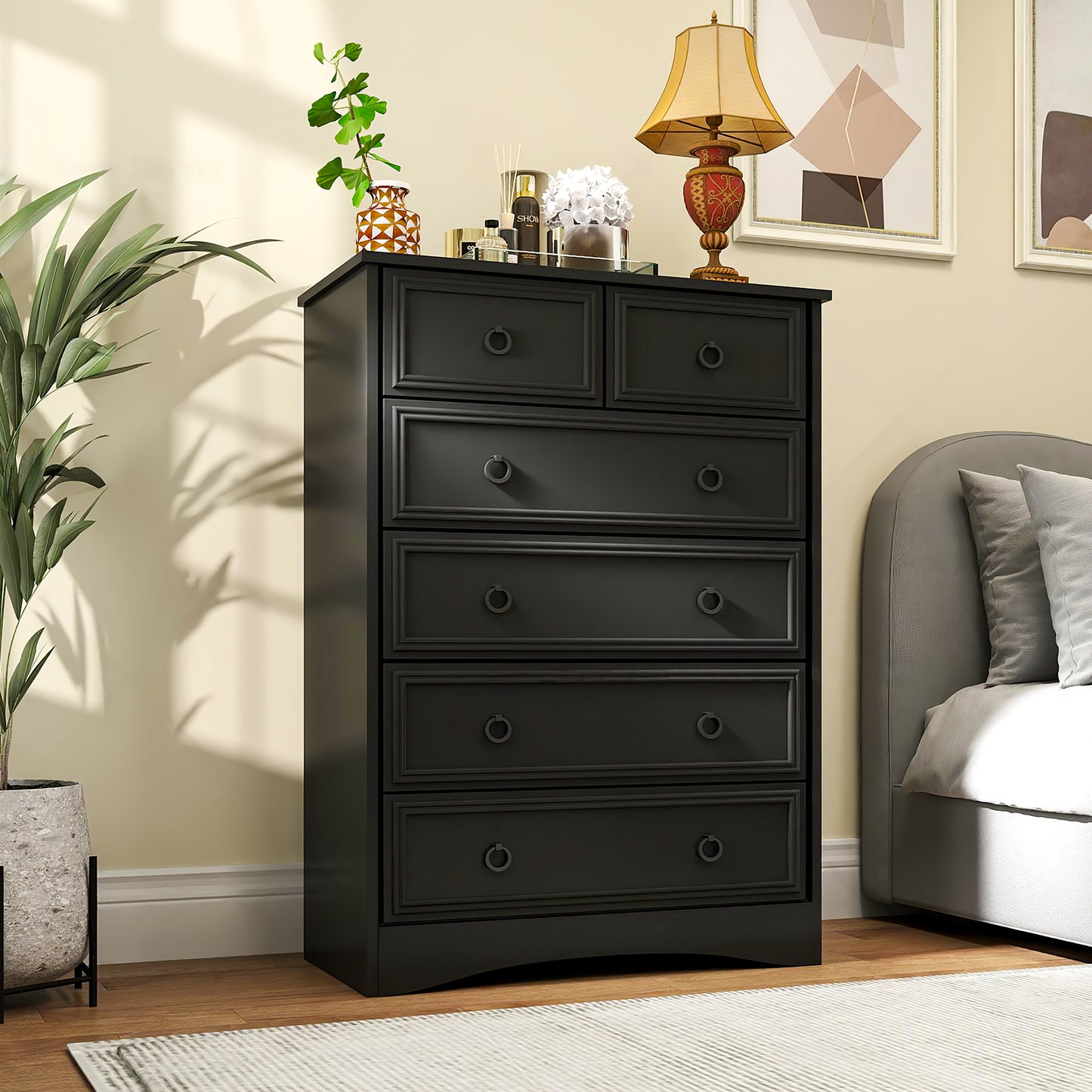 Modern 6 Drawer Dresser, Tall Storage Cabinet Chest of Drawers