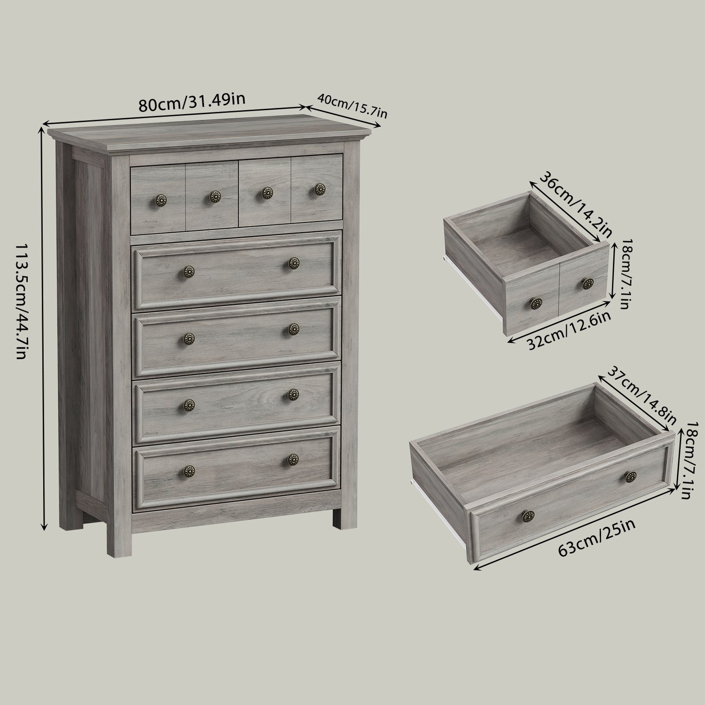 6 Drawers Dresser for Bedroom, Farmhouse Tall Dresser, Gray