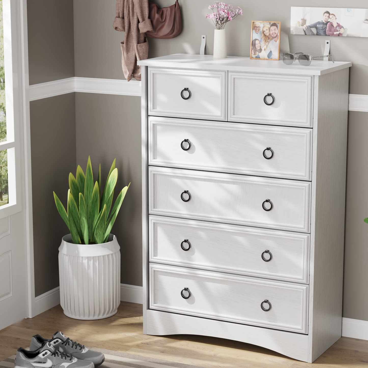 Modern 6 Drawer Dresser, Tall Storage Cabinet Chest of Drawers