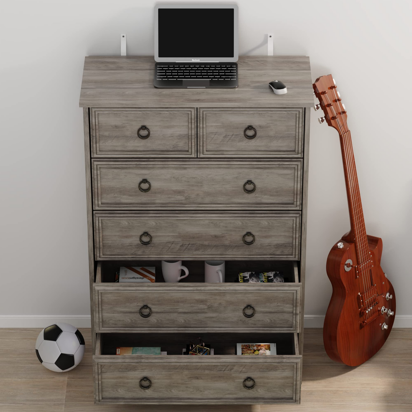 Modern 6 Drawer Dresser, Tall Storage Cabinet Chest of Drawers
