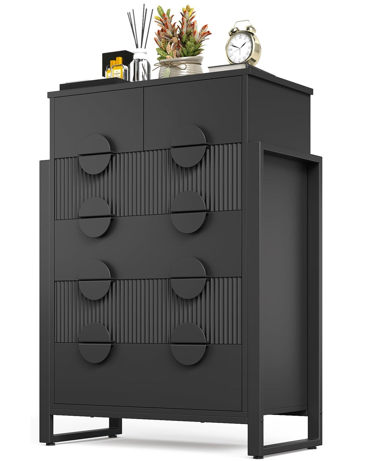 6 Drawer Dresser for Bedroom, Tall Fluted Dresser Chest of Drawers