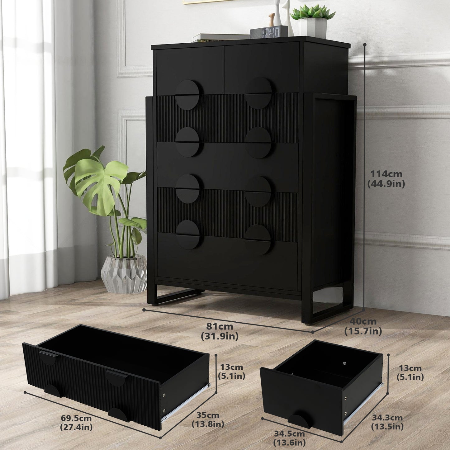 6 Drawer Dresser for Bedroom, Tall Fluted Dresser Chest of Drawers