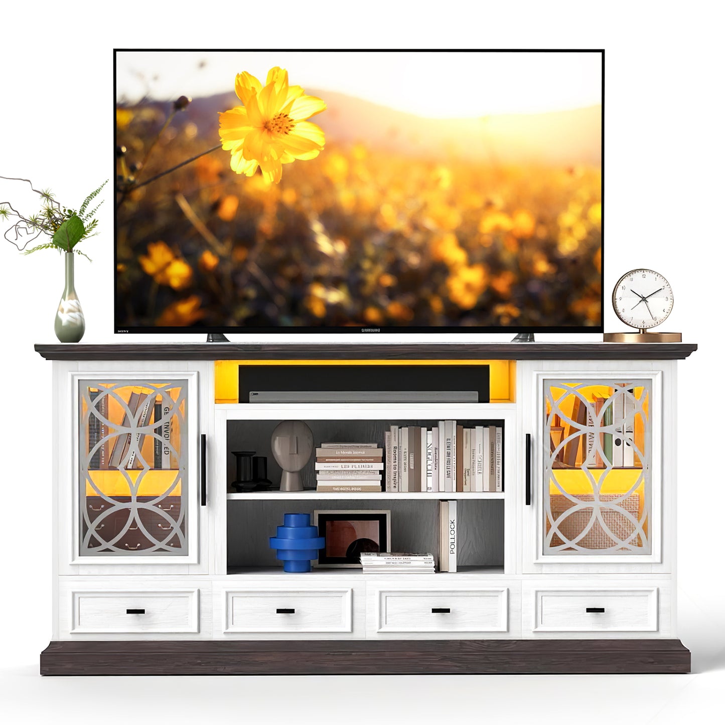 70" TV Stand for TVs up to 80" with RGB LED Lights for Living Room