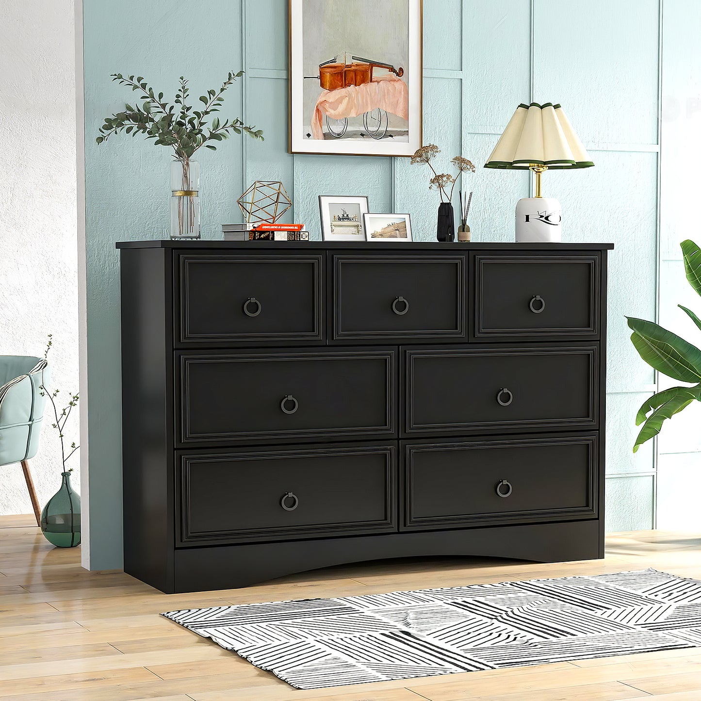 7 Drawer Dresser Chests for Bedroom, Chest of Drawers for Home Black