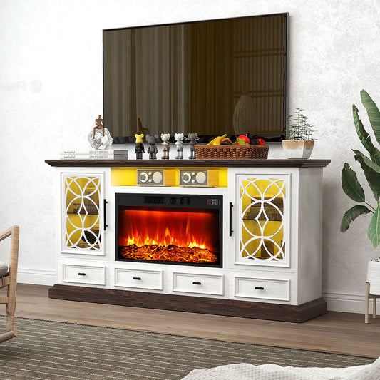 70" Fireplace TV Stand for TVs up to 80" with 30" Electric Fireplace & RGB LED Lights