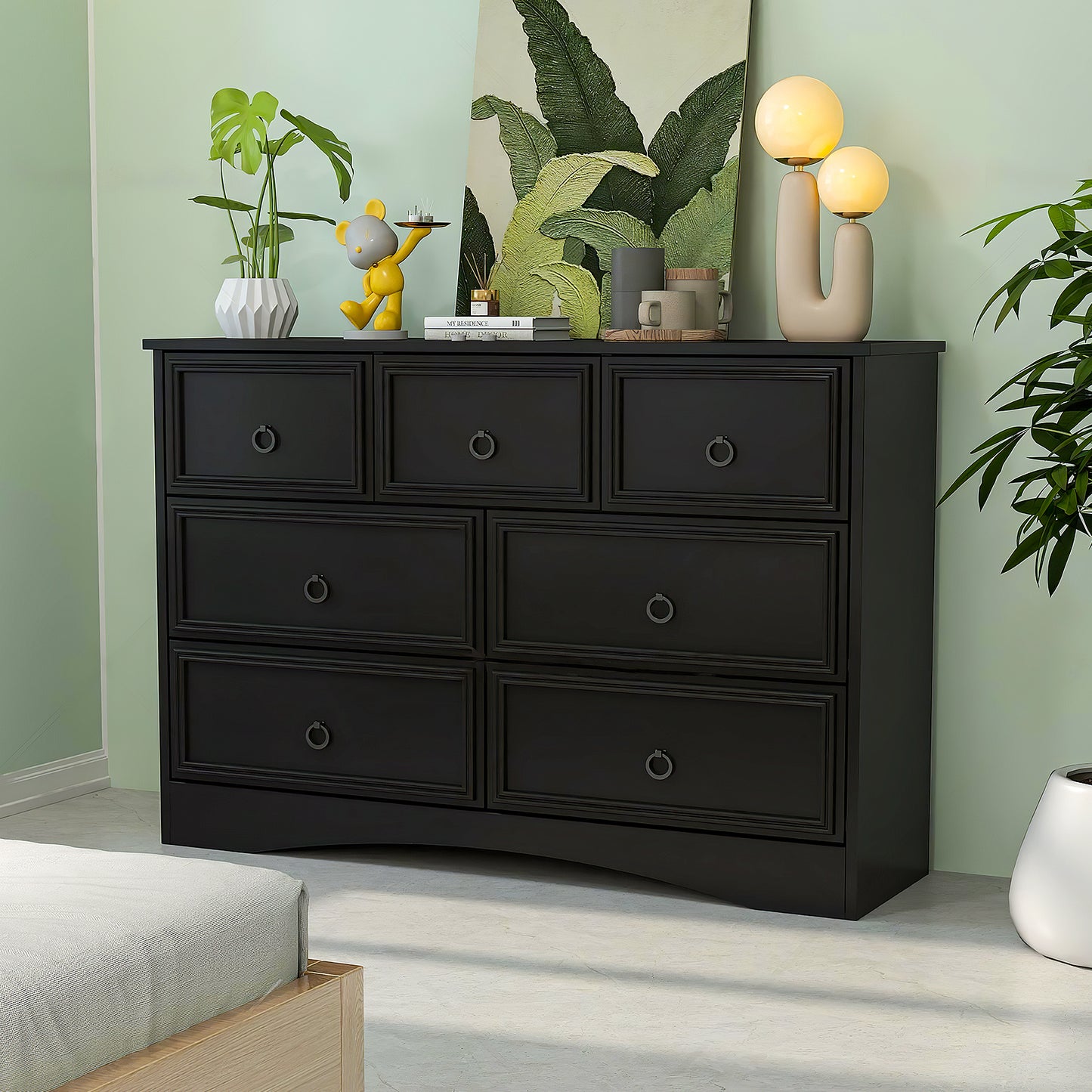 7 Drawer Dresser Chests for Bedroom, Chest of Drawers for Home Black