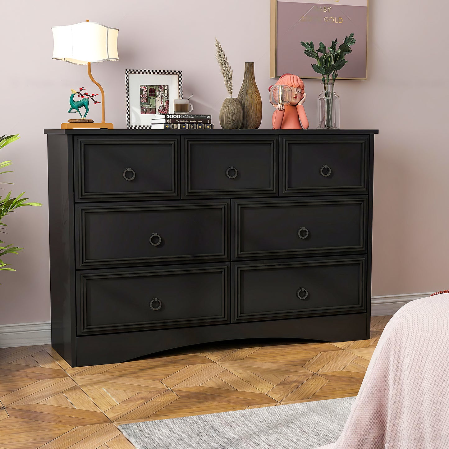 7 Drawer Dresser Chests for Bedroom, Chest of Drawers for Home Black