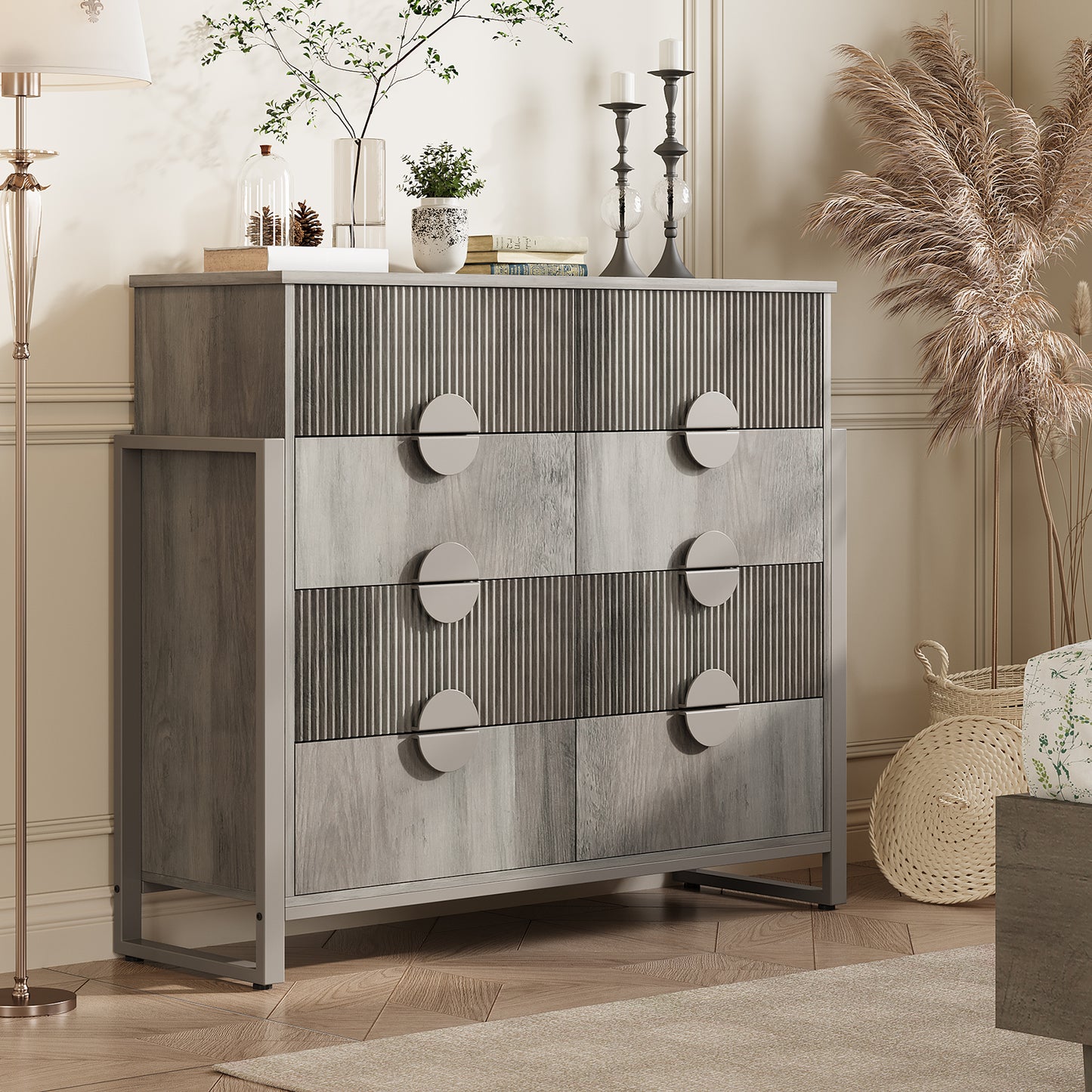8 Drawer Dresser for Bedroom, Fluted Double Chest of Drawers