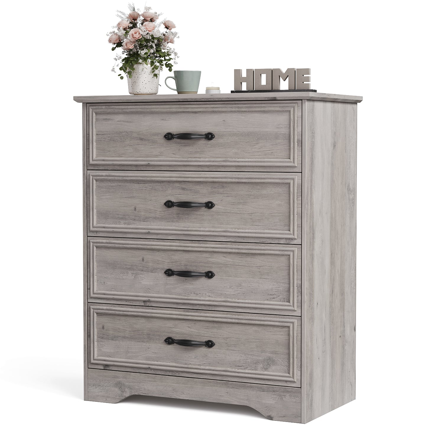 4 Drawer Dresser for Bedroom, Wood Chest of Drawers Gray