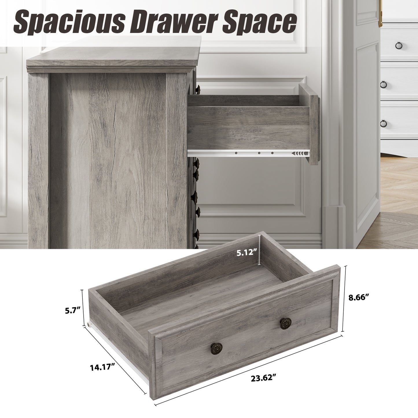 9 Drawers Dresser for Bedroom, Farmhouse Long Dresser for Living Room