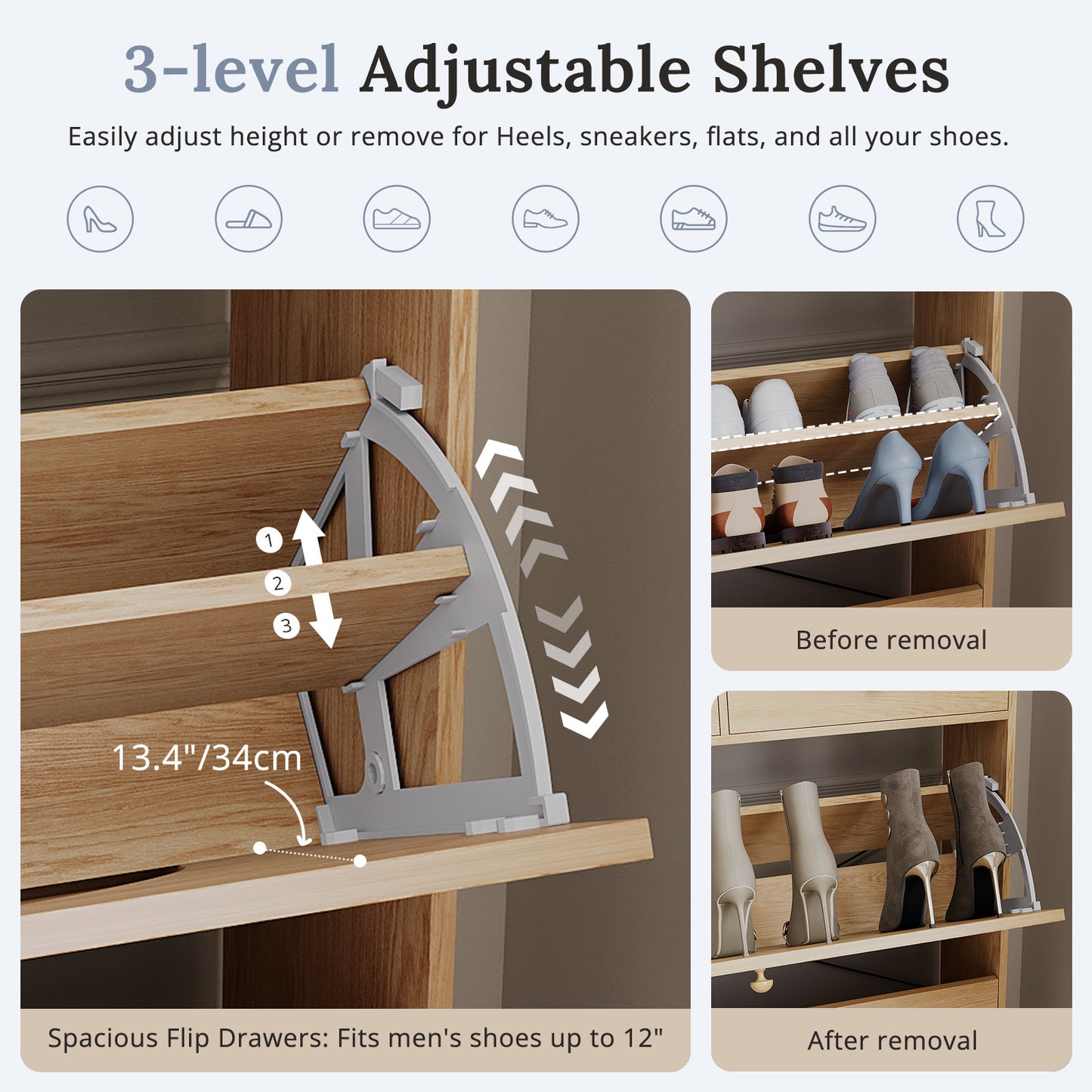 HolliWill Shoe Storage Cabinet with 4 Flip Drawers, Rattan Narrow Shoes Organizer Cabinet
