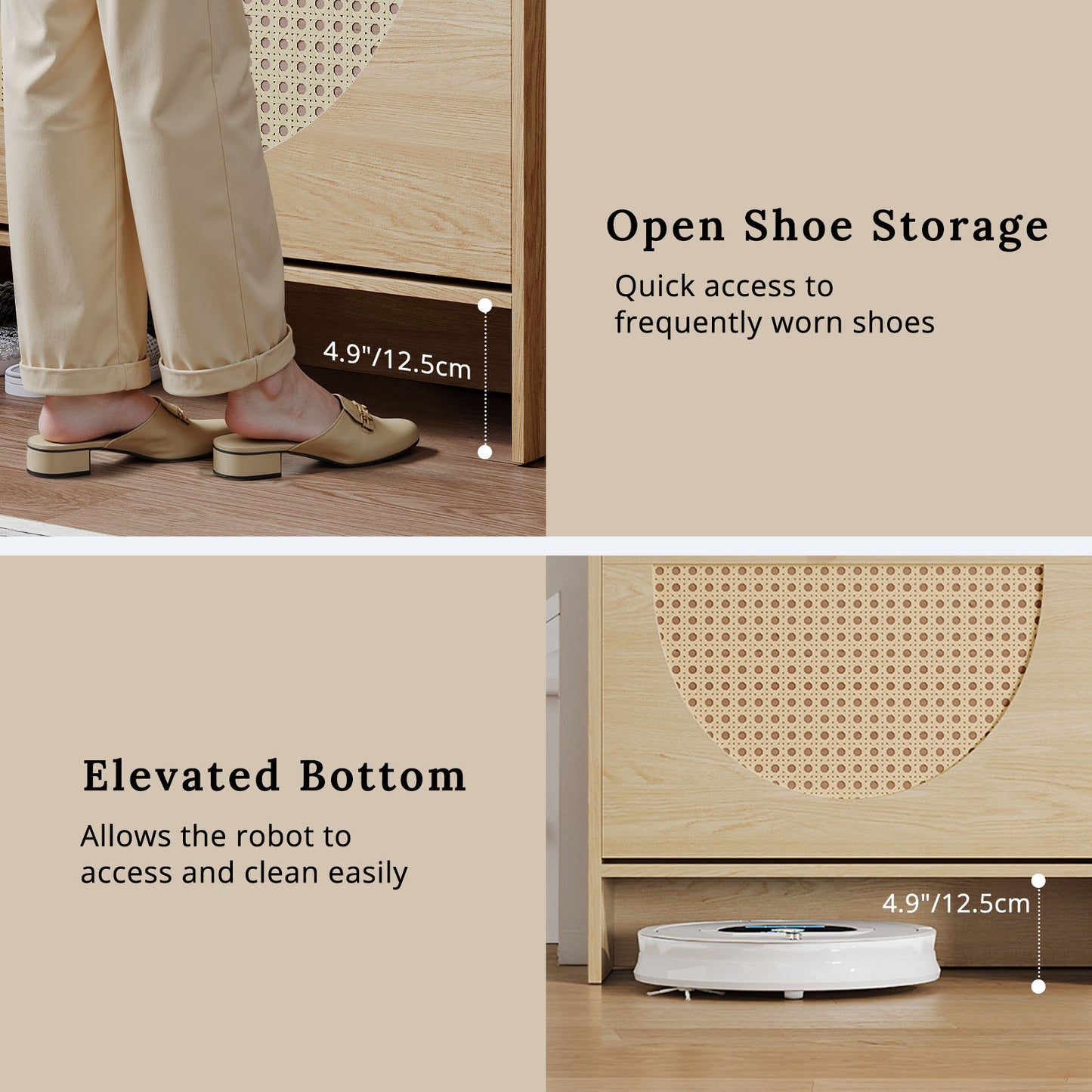 HolliWill Shoe Storage Cabinet with 4 Flip Drawers, Rattan Narrow Shoes Organizer Cabinet
