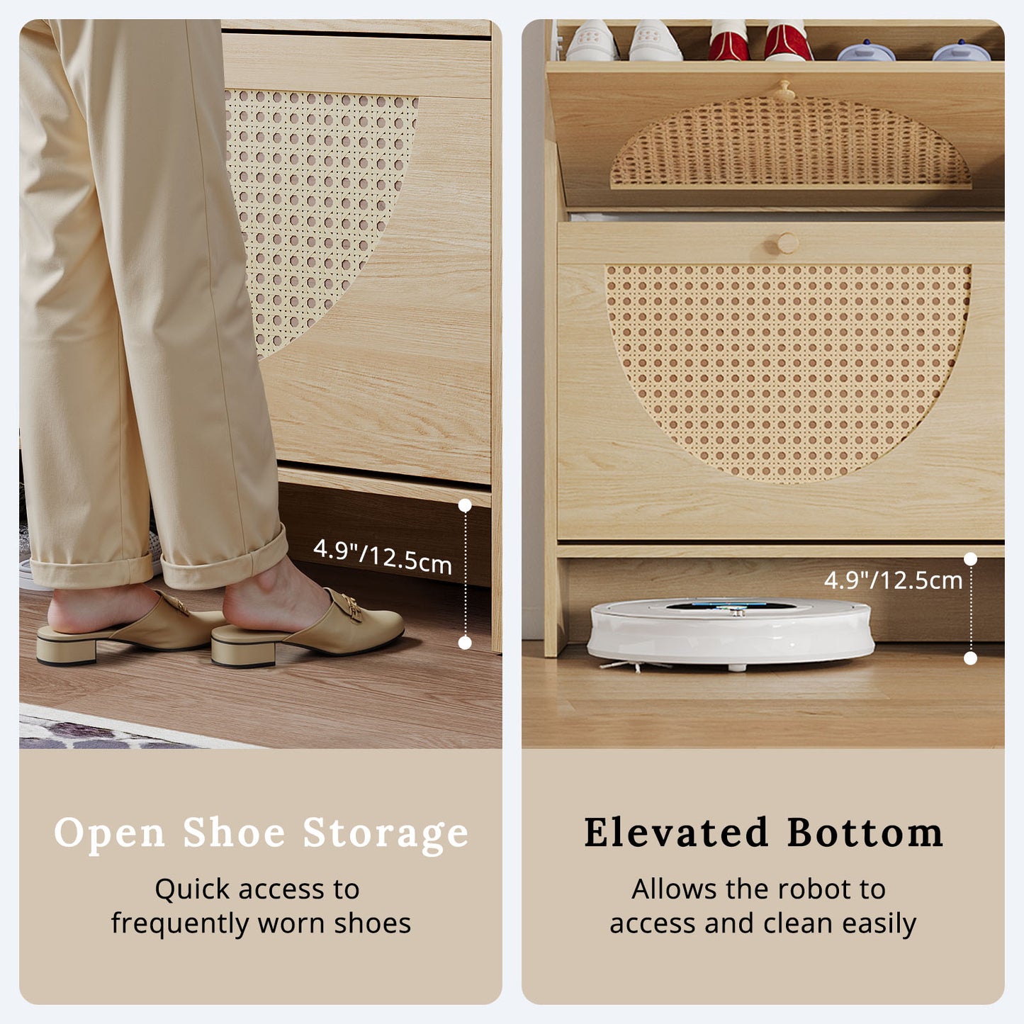 HolliWill Shoe Storage Cabinet with 2 Rattan Flip Drawers & 2 Drawers