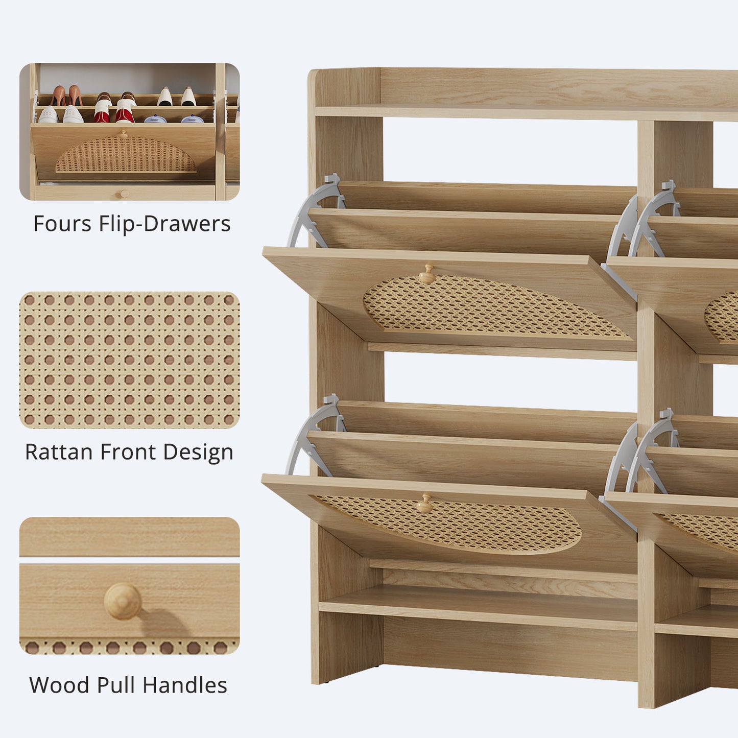 HolliWill Shoe Storage Cabinet with 4 Flip Drawers, Rattan Narrow Shoes Organizer Cabinet