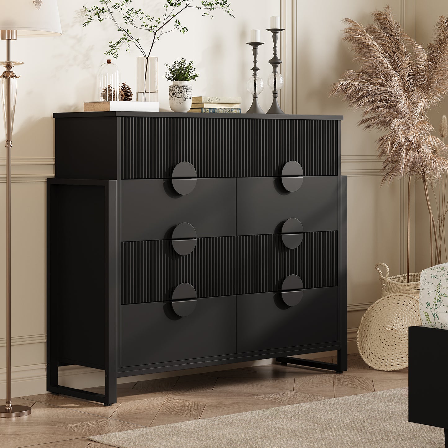 8 Drawer Dresser for Bedroom, Fluted Double Chest of Drawers