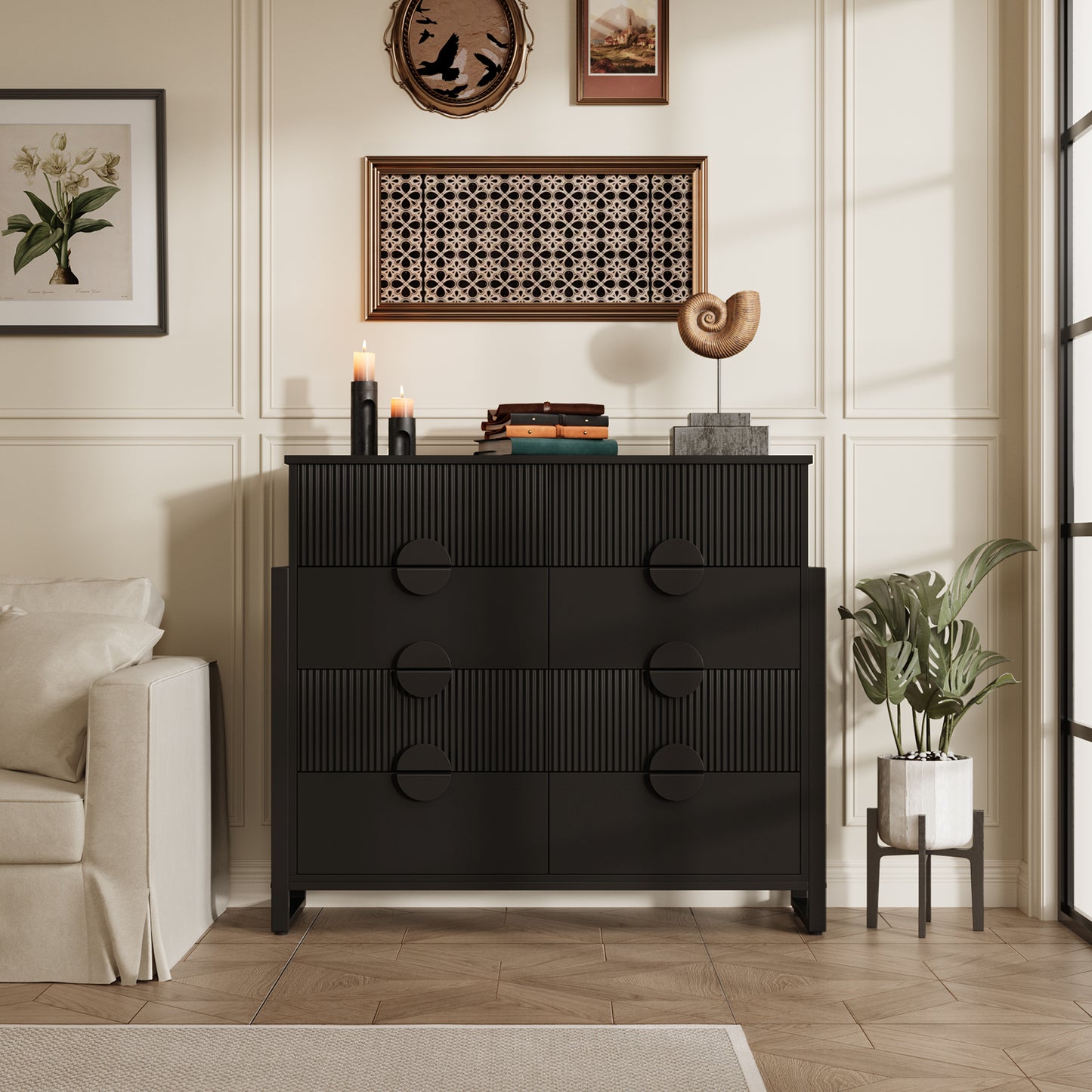 8 Drawer Dresser for Bedroom, Fluted Double Chest of Drawers