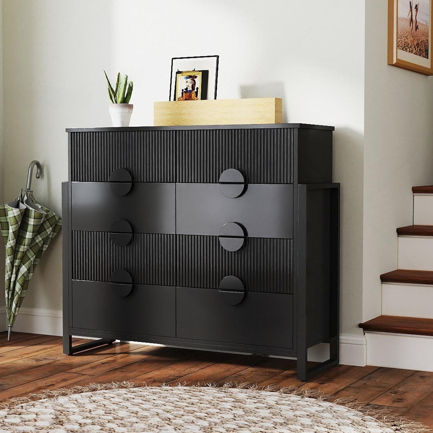 8 Drawer Dresser for Bedroom, Fluted Double Chest of Drawers