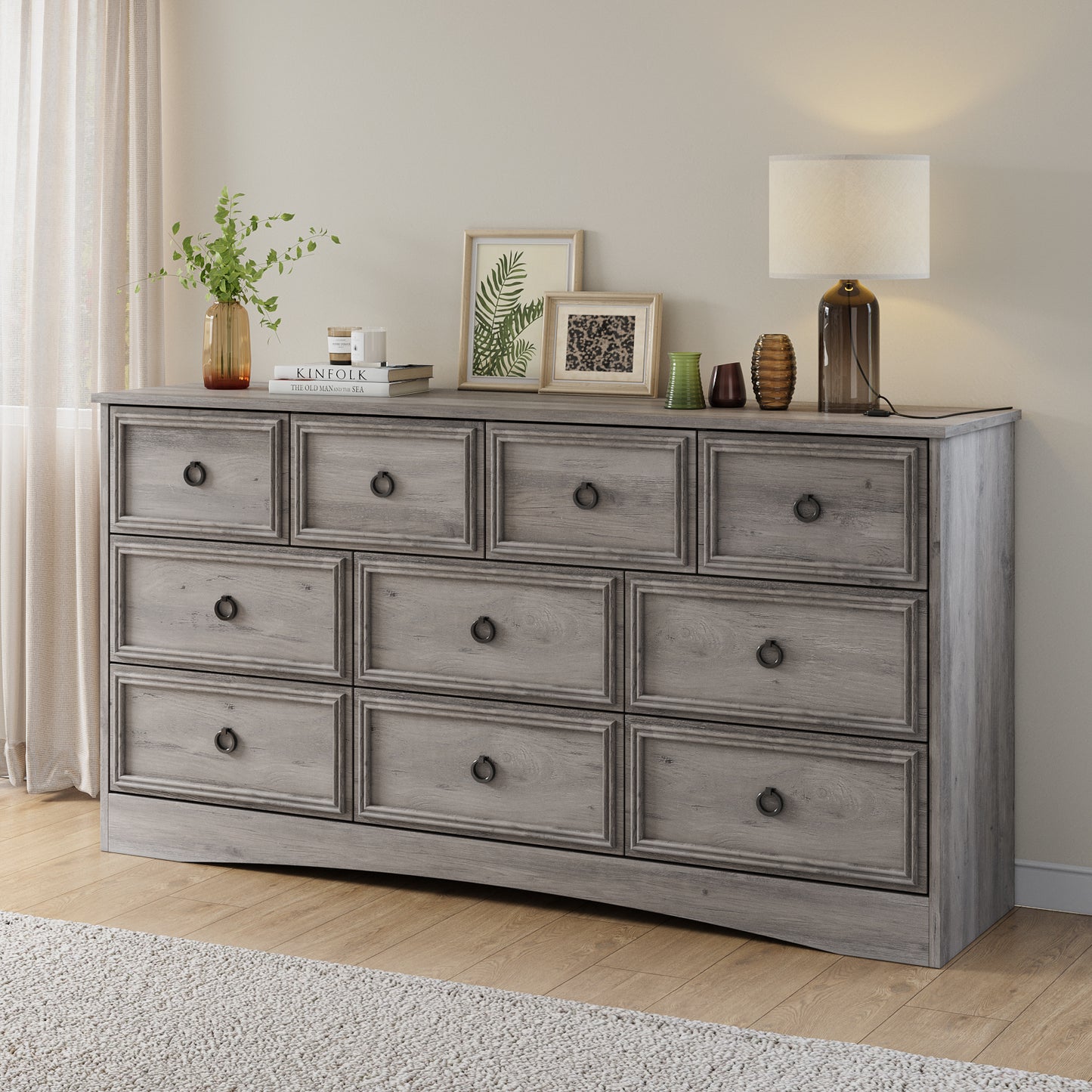 10 Drawer Dresser, 59" Dresser for Bedroom, Chest of Drawers for TV Stand