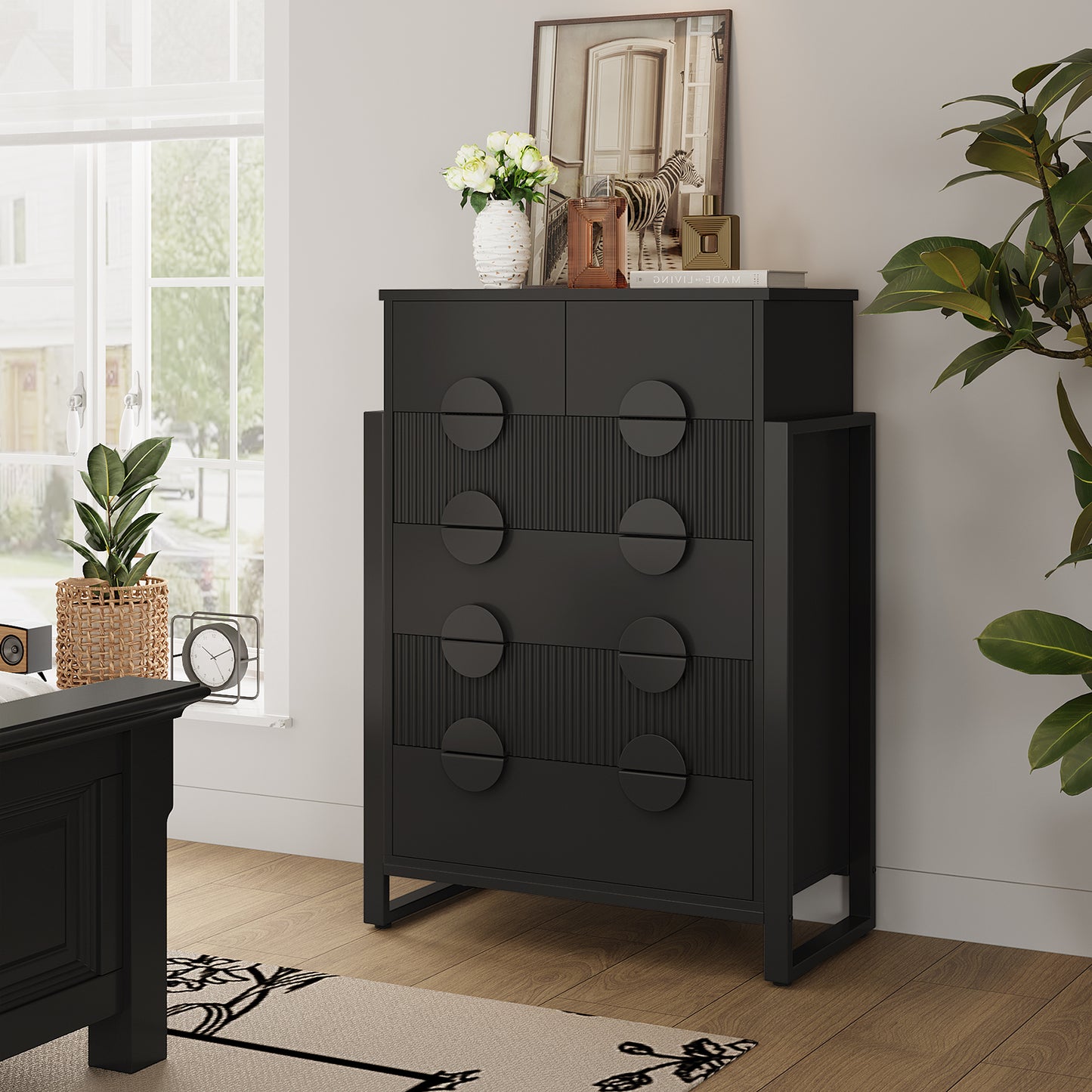 6 Drawer Dresser for Bedroom, Tall Fluted Dresser Chest of Drawers