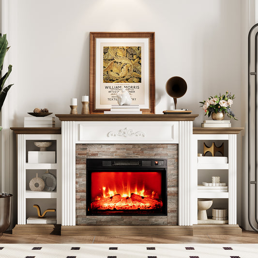 72" Electric Fireplace with Mantel, Farmhouse TV Stand for TVs up to 80"