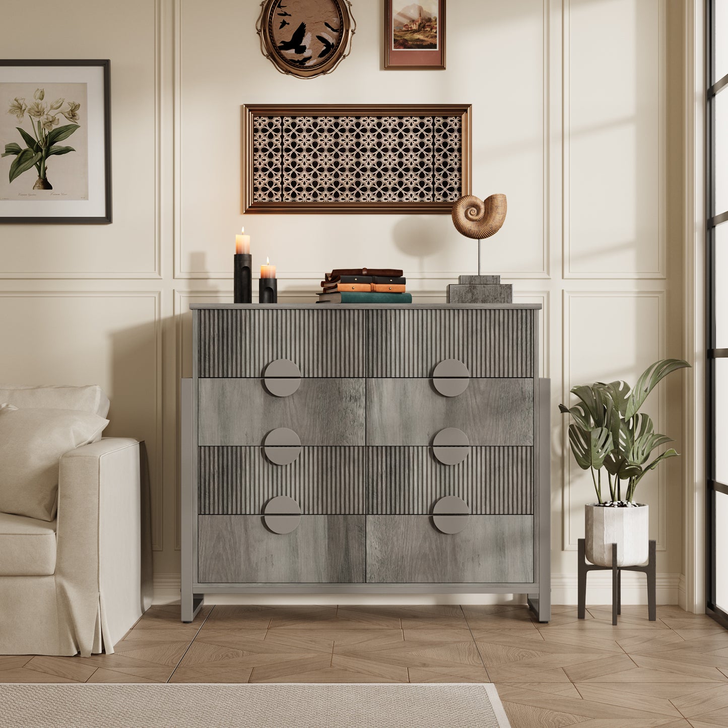 8 Drawer Dresser for Bedroom, Fluted Double Chest of Drawers