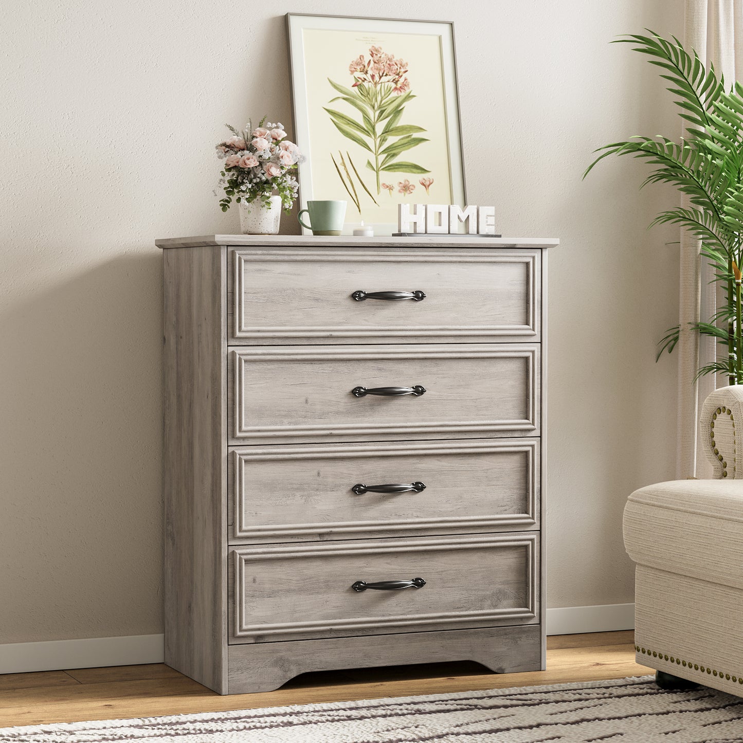 4 Drawer Dresser for Bedroom, Wood Chest of Drawers Gray