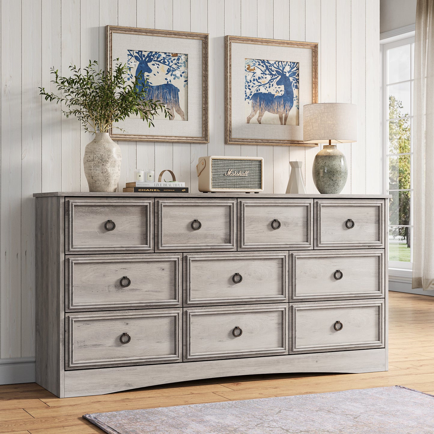 10 Drawer Dresser, 59" Dresser for Bedroom, Chest of Drawers for TV Stand