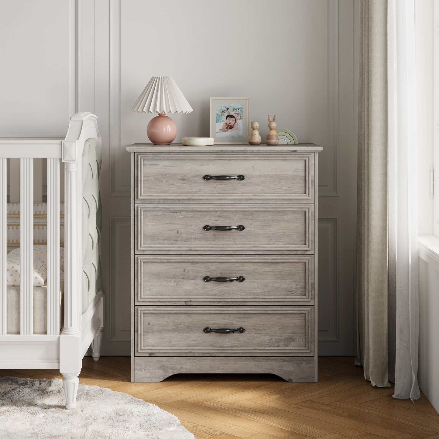 4 Drawer Dresser for Bedroom, Wood Chest of Drawers Gray