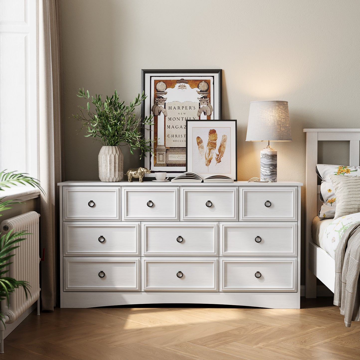 10 Drawer Dresser, 59" Dresser for Bedroom, Chest of Drawers for TV Stand