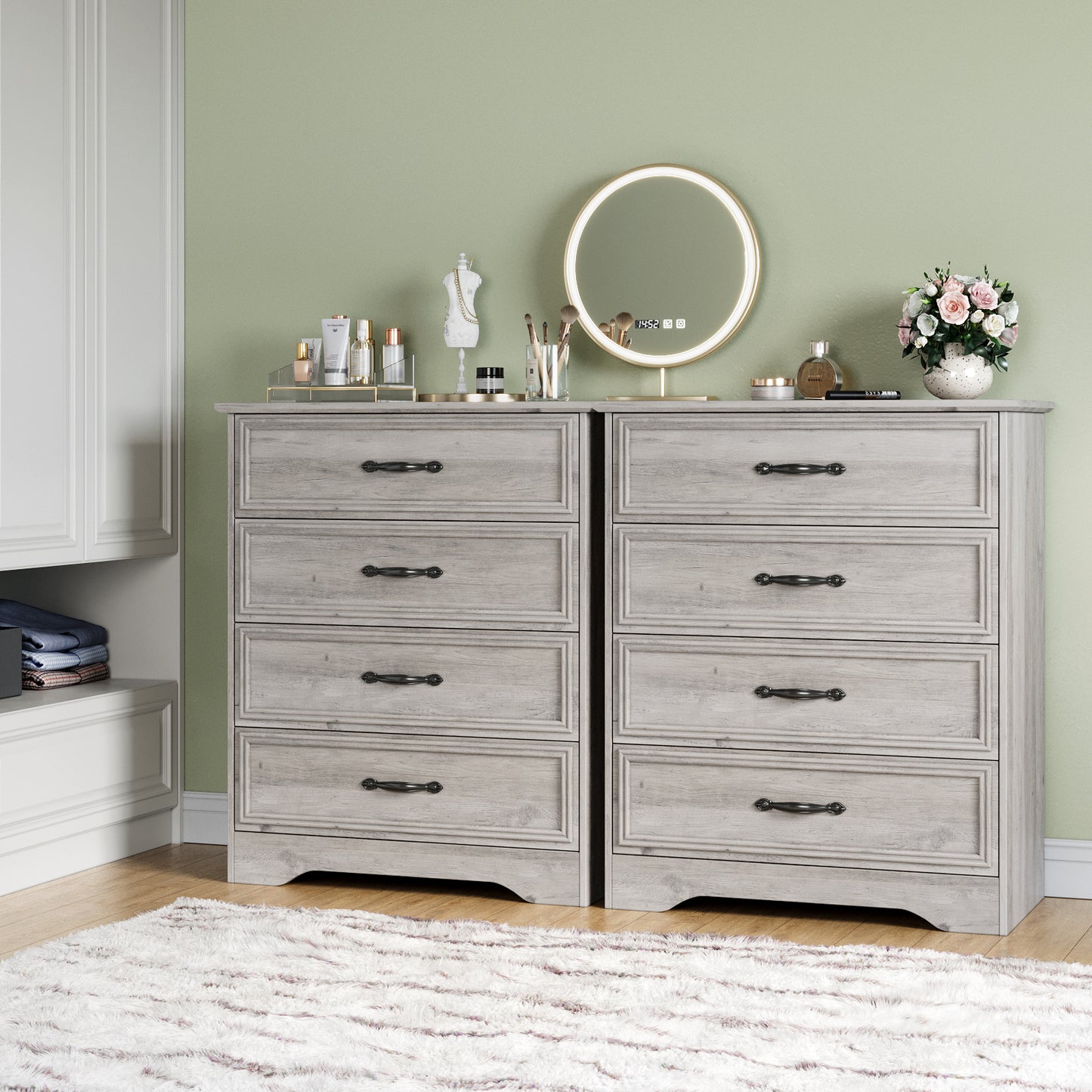 4 Drawer Dresser for Bedroom, Wood Chest of Drawers Gray