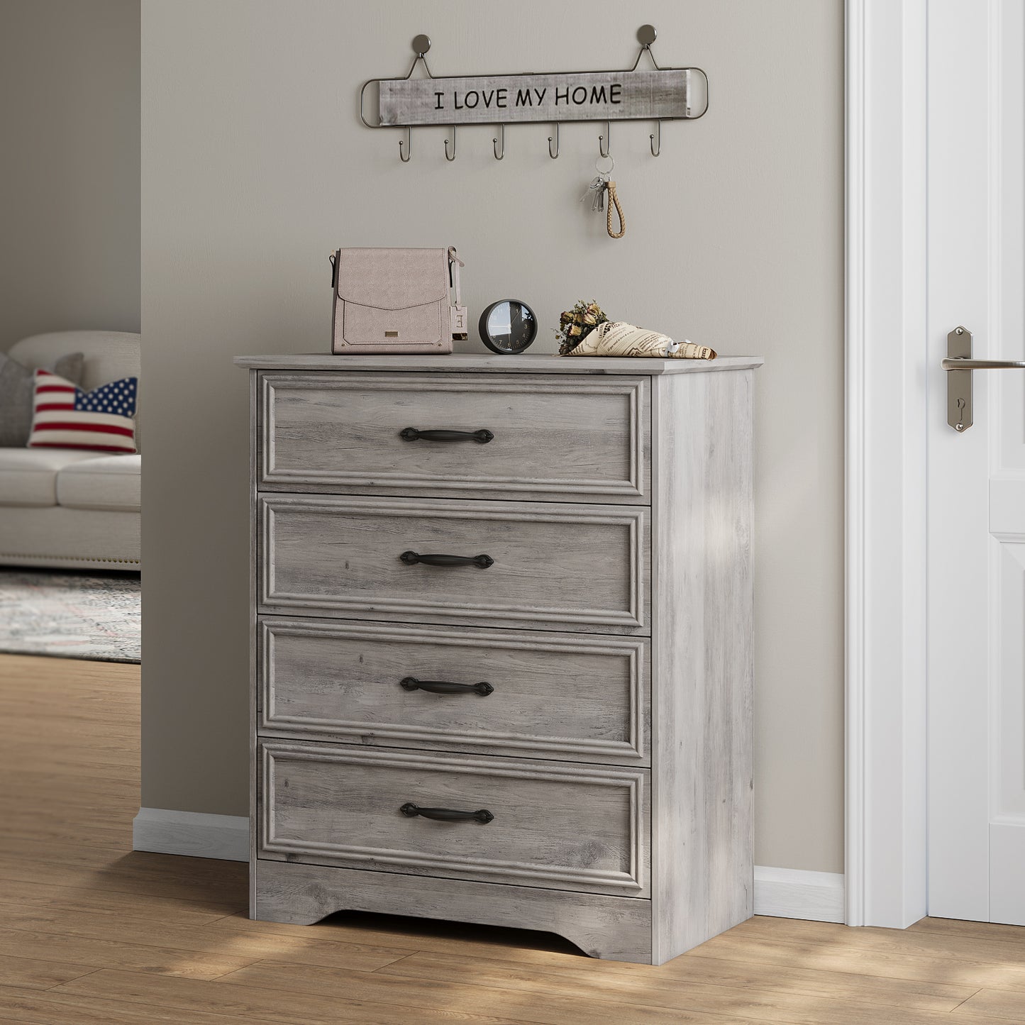 4 Drawer Dresser for Bedroom, Wood Chest of Drawers Gray