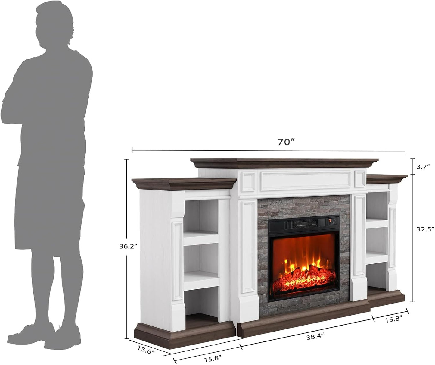 70" Fireplace Mantel TV Stand Entertainment Center for TVs up to 80"