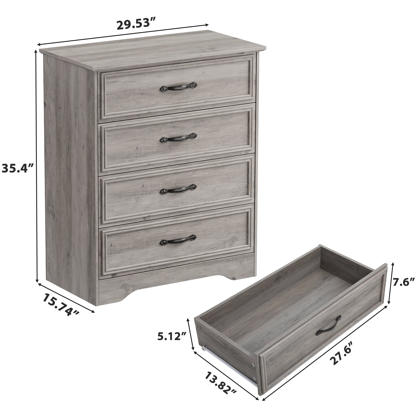 Holliwill Dresser Nightstands 4-Piece Set, Tall 4 Drawers Dresser and Bedside Table with LED & Outlets for Bedroom, Grey