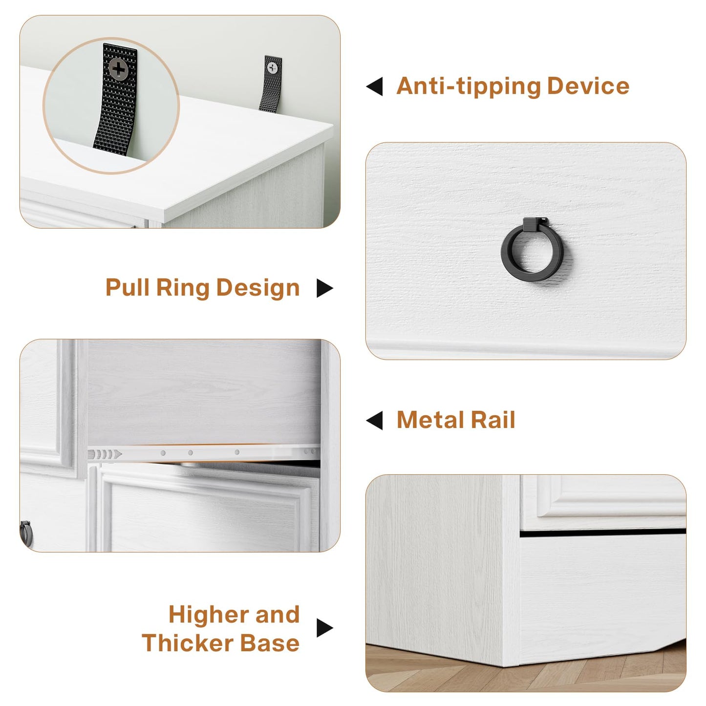 Modern 7 Drawer Dresser Gray Dressers for Bedroom, Wood Dresser with Drawers for Clothes Storage, 47" Long Dresser with Textured Borders Deep Drawer, Chest of Drawers Closet Organizers for Bedroom