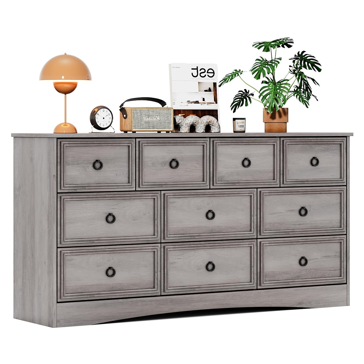 Modern 7 Drawer Dresser Gray Dressers for Bedroom, Wood Dresser with Drawers for Clothes Storage, 47" Long Dresser with Textured Borders Deep Drawer, Chest of Drawers Closet Organizers for Bedroom