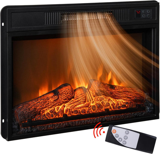 23 Inches Electric Fireplace Insert Heater, Realistic Adjustable Flames and Remote Control, Built-in Timer & Thermostat, Overheat Protection, Indoor Black 3D Infrared Fireplace