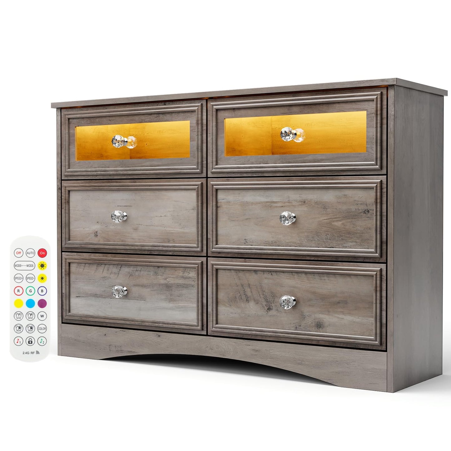 Modern 7 Drawer Dresser Gray Dressers for Bedroom, Wood Dresser with Drawers for Clothes Storage, 47" Long Dresser with Textured Borders Deep Drawer, Chest of Drawers Closet Organizers for Bedroom
