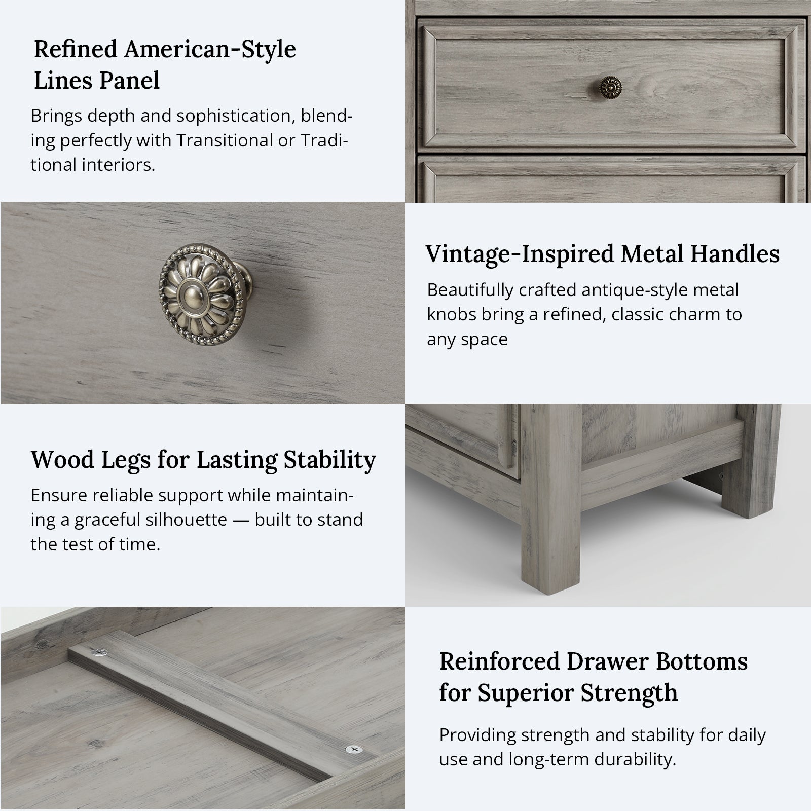 Holliwill 8 Drawers Dresser for Bedroom, Farmhouse Long Dresser Wood Chest of Drawers for Living Room, Entryway, Hallway, Gray