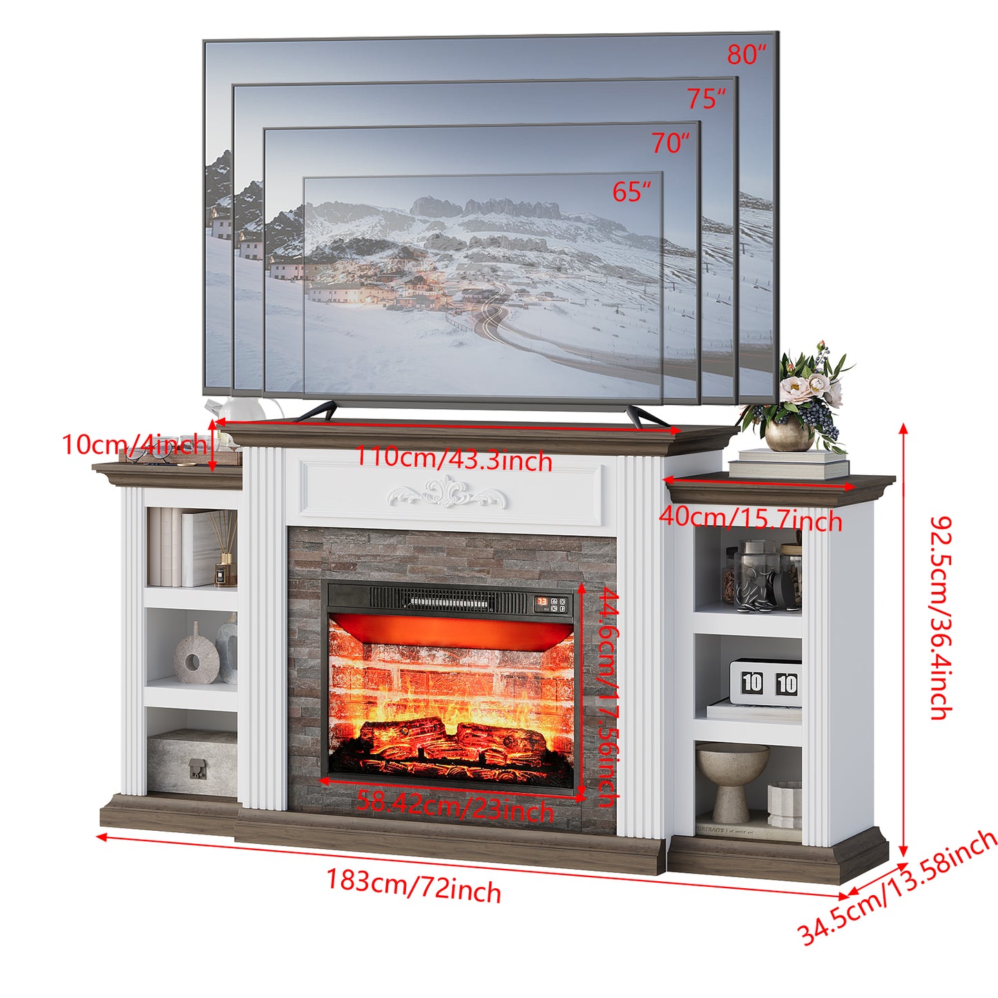 72" Electric Fireplace with Mantel, Farmhouse TV Stand for TVs up to 80"