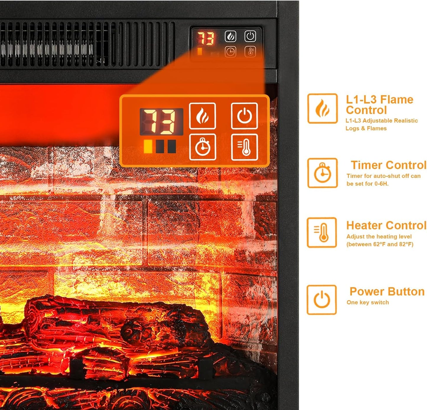 70" Fireplace Mantel TV Stand Entertainment Center for TVs up to 80" with Red Brick Fireplace
