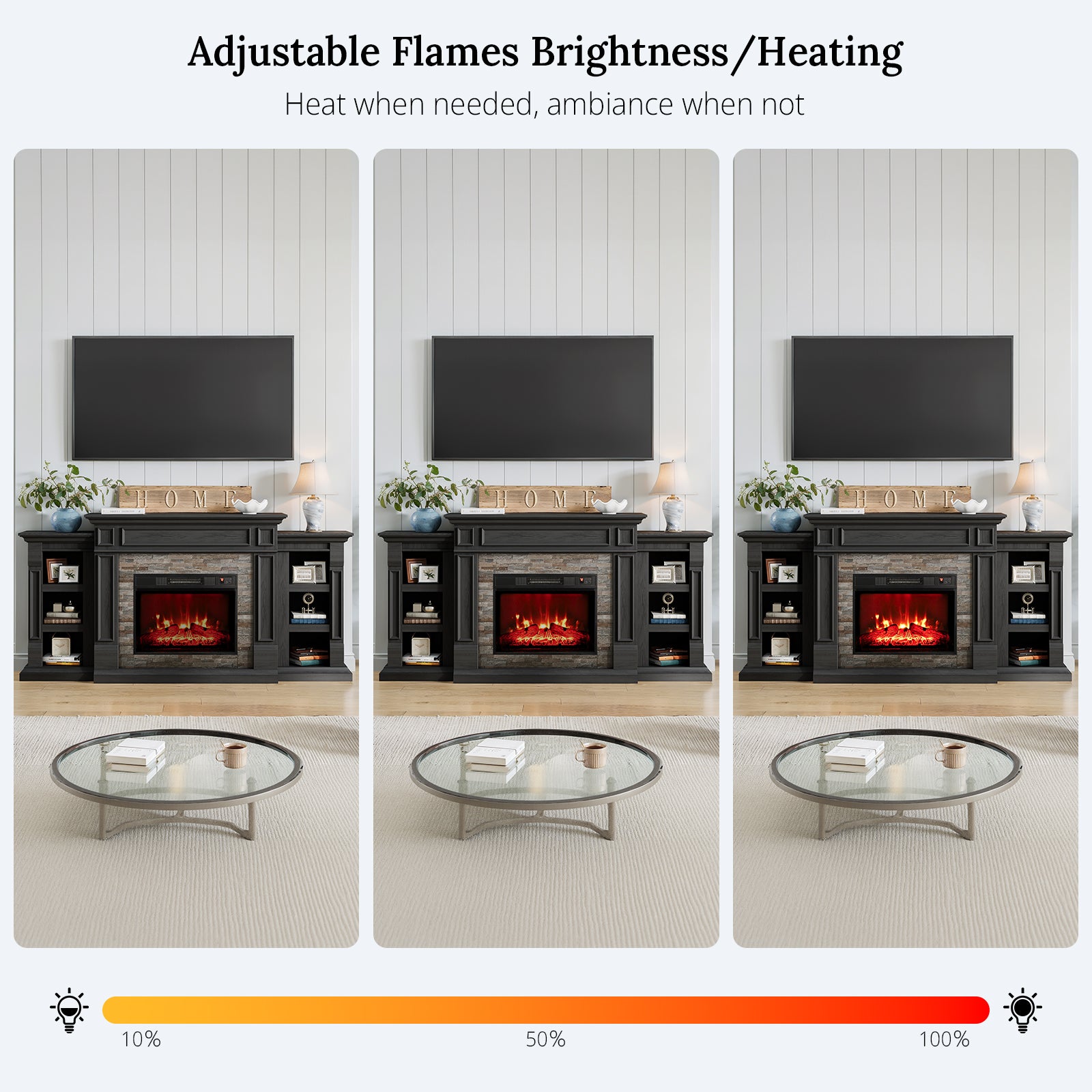 Holliwill 72" Electric Fireplace with Mantel, Farmhouse TV Stand for TVs up to 80", Entertainment Center with 23" Fireplace Insert Heater for Living Room, Bedroom, Black