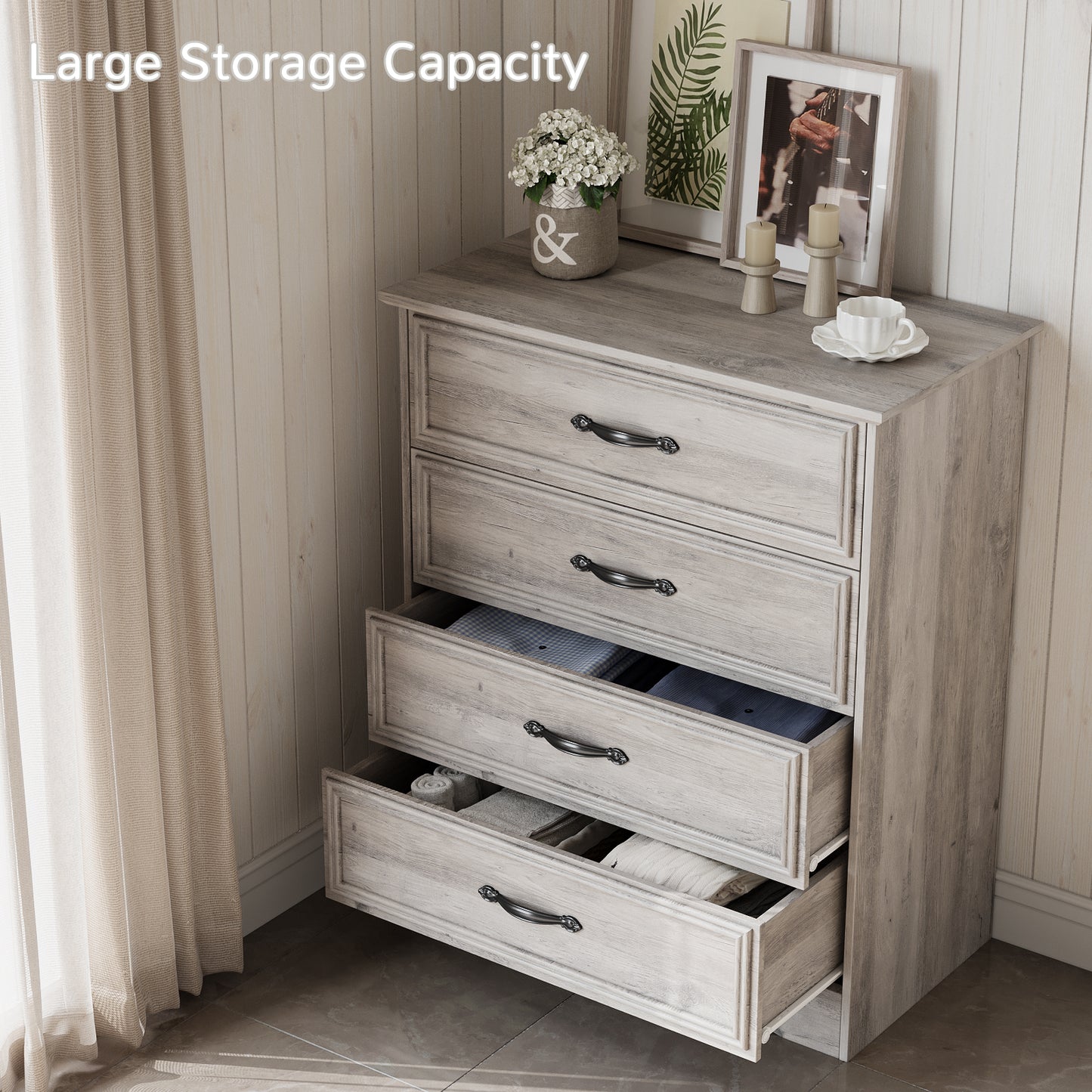 4 Drawer Dresser for Bedroom, Wood Chest of Drawers Gray