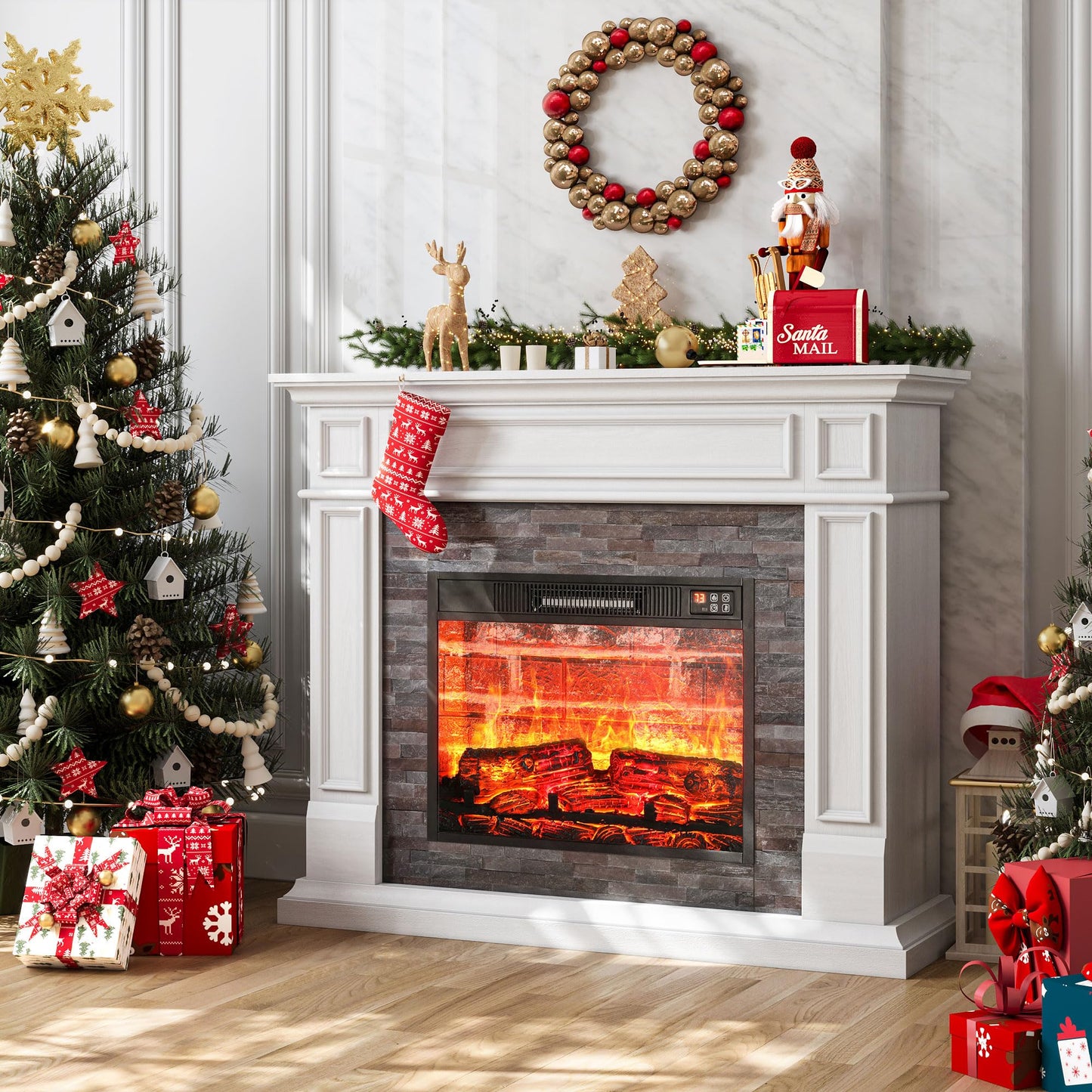 Electric Fireplace with Mantel, 44" Freestanding Fireplace Heater