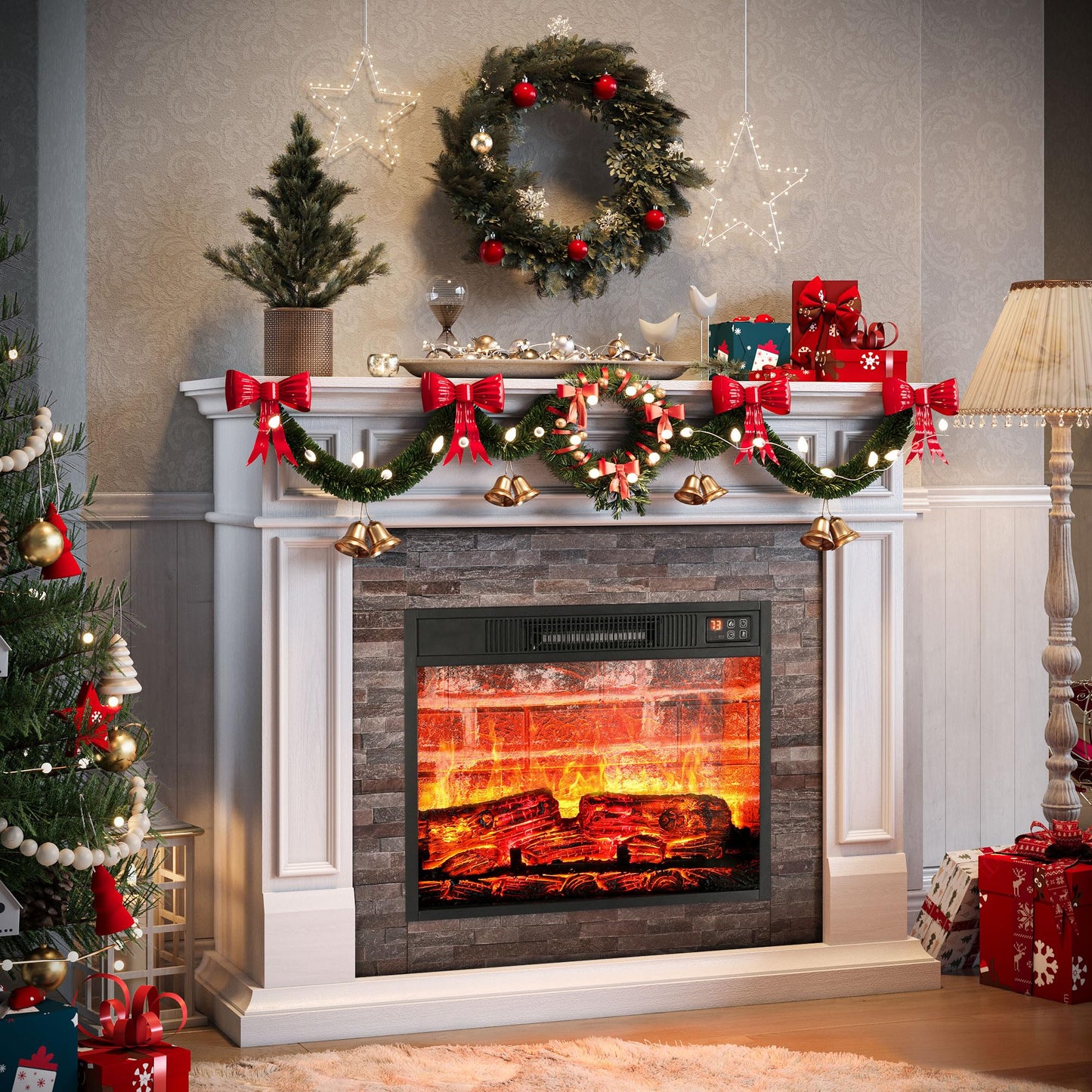 Electric Fireplace with Mantel, 44" Freestanding Fireplace Heater