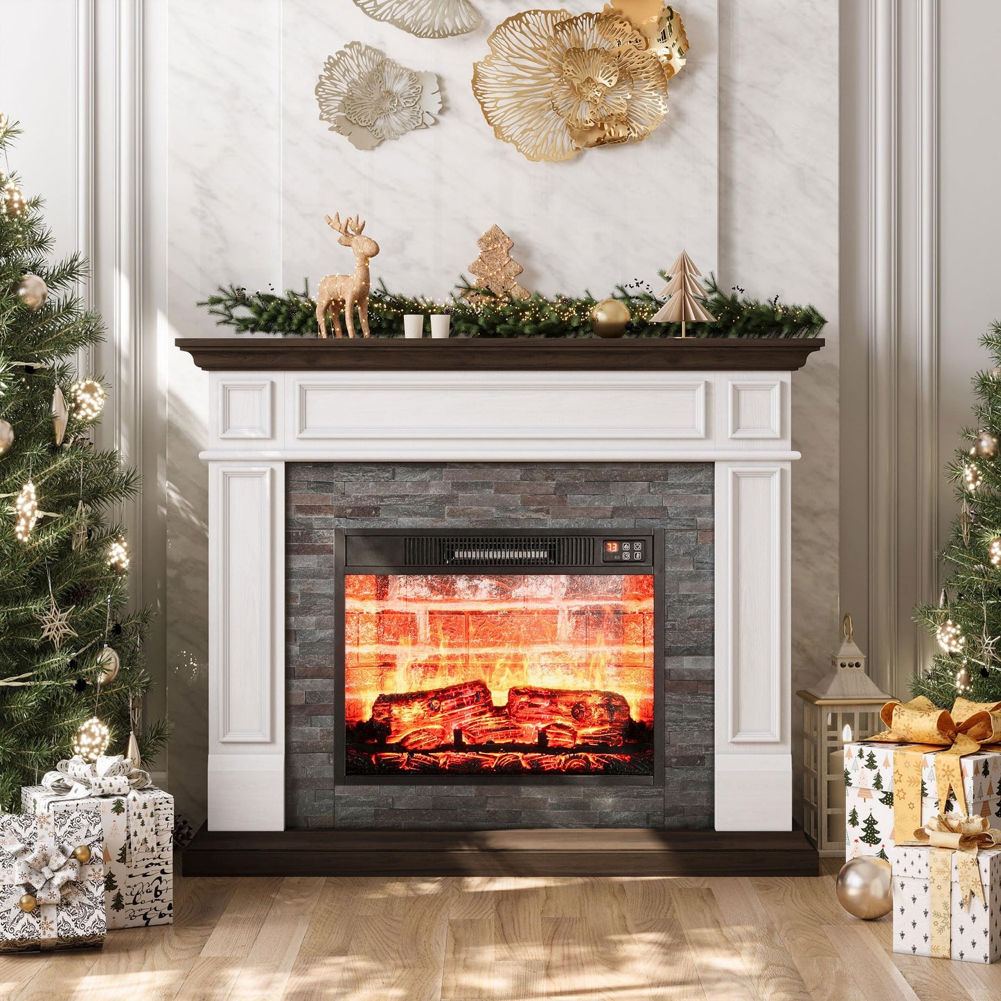 Electric Fireplace with Mantel, 44" Freestanding Fireplace Heater