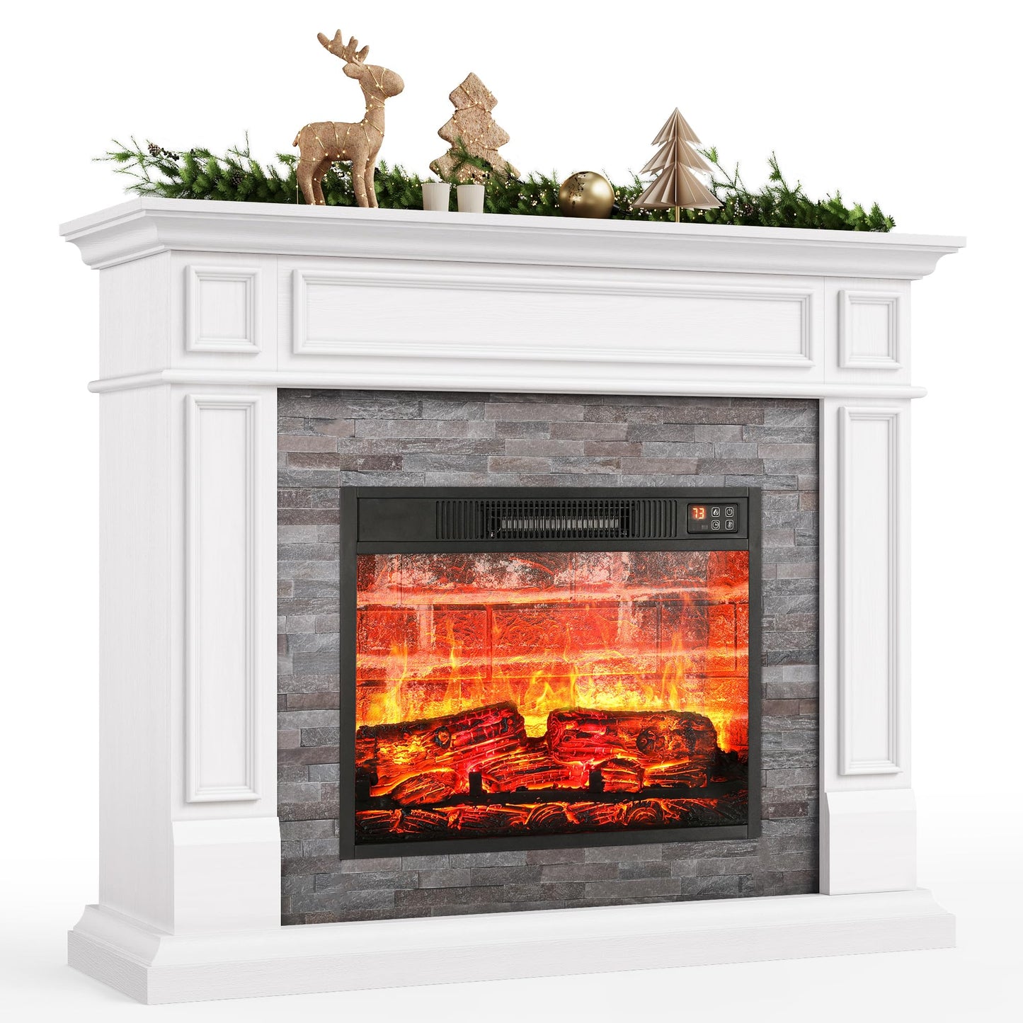 Electric Fireplace with Mantel, 44" Freestanding Fireplace Heater